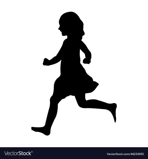 Silhouette Of A Little Barefoot Girl Running Vector Image