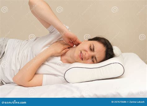 A Woman Has A Sore Neck After Sleeping On The Wrong Uncomfortable