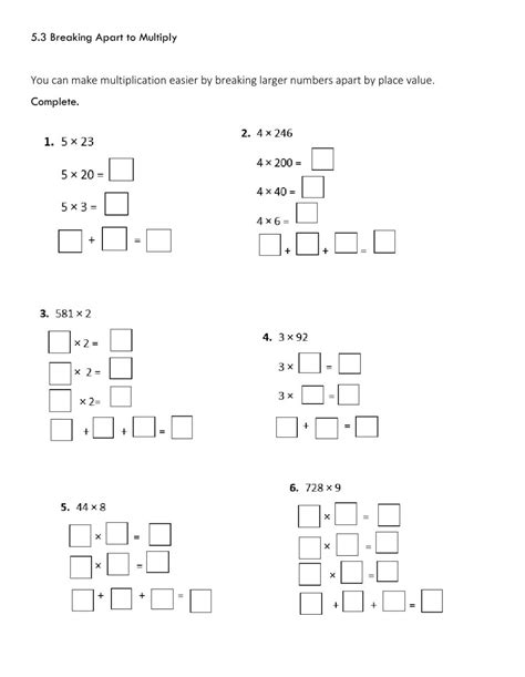 Break Apart Numbers To Multiply Worksheets