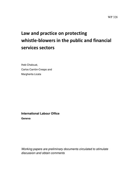 Pdf Law And Practice On Protecting Whistle Blowers In The Public And