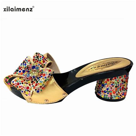 New Arrival African Pumps Shoes Summer Round Heels High Quality African Sandals Heels Pumps Gold