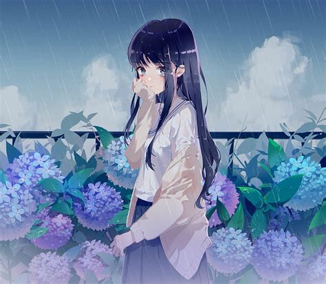 Anime Girl Crying In The Rain Drawing