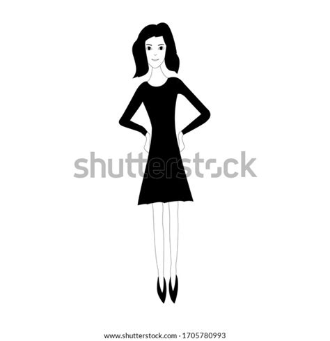 cartoon brunette girl standing posing black stock vector royalty free 1705780993 shutterstock