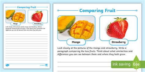 Comparing Fruits Writing Activity Sheet Twinkl