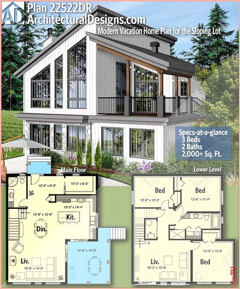 Plan 22522dr Modern Vacation Home Plan For The Sloping Lot Plan 22522dr