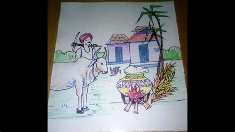 Pongal drawing from number 1234 | easy pongal festival drawing. pongal special drawing - YouTube