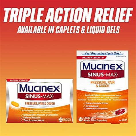 Mucinex Sinus Max Maximum Strength Pressure Pain And Cough Sinus Symptom Relief Pain Reliever