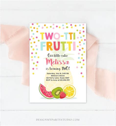 Editable Two Tti Frutti Second Birthday Invitation 2nd Party Fruit