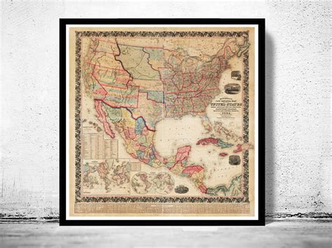 Old Map Of United States 1856 Vintage Map Vintage Maps And Prints