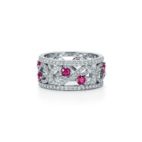 Tiffany Enchant Band Ring In Platinum With Rubies And Diamonds