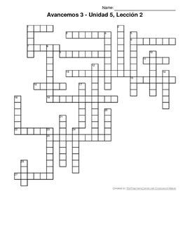 Under 50 words is best. Avancemos 3, Unit 5 Lesson 2 (5-2) Crossword Puzzle ...