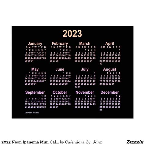 2023 Neon Ipanema Mini Calendar By Janz Postcard Zazzle Mini