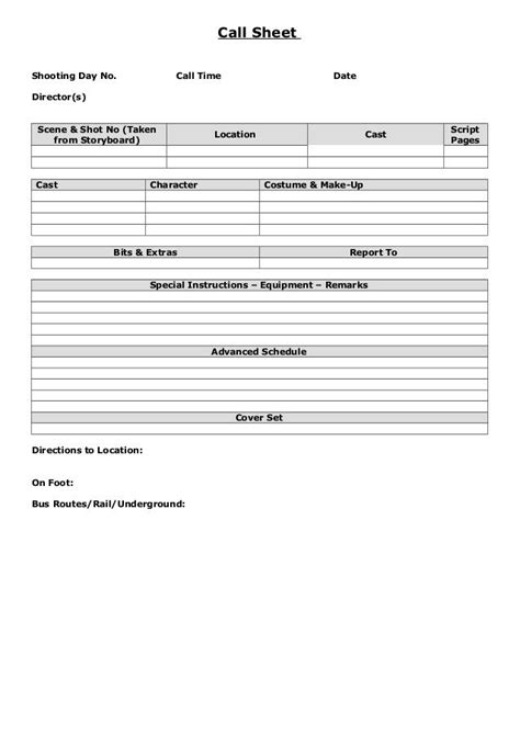 Blank Call Sheet Template 7 Templates Example Templates Example