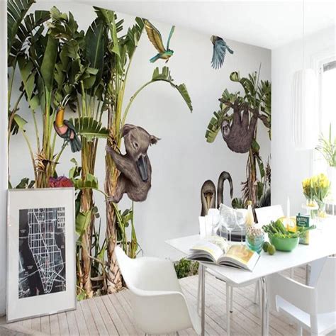 Custom Wallpaper Mural Rainforest Banana Leaf Animals Bvm Home
