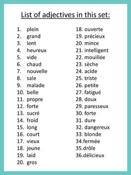 french adjectives jai qui  game   helper tpt