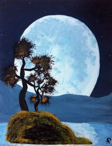Blue Moon14x11 Acrylic Painting On Canvas In Honor Of By Tacoroach 30