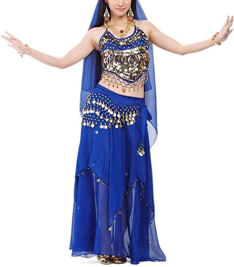 Bellylady Halloween Belly Dance Costume Halter Bra Top Hip Scarf And Skirt White