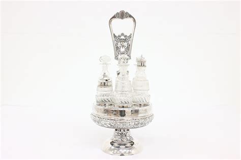 victorian silverplate antique crystal cruet castor condiment set wilcox