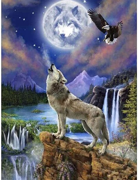 Skryuie 5d Diamond Painting Wolf And Eagle Full Drill Paint With