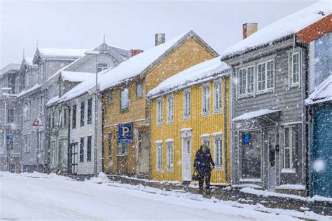 Historic Central District Colourful Wooden Houses Heavy Snow In