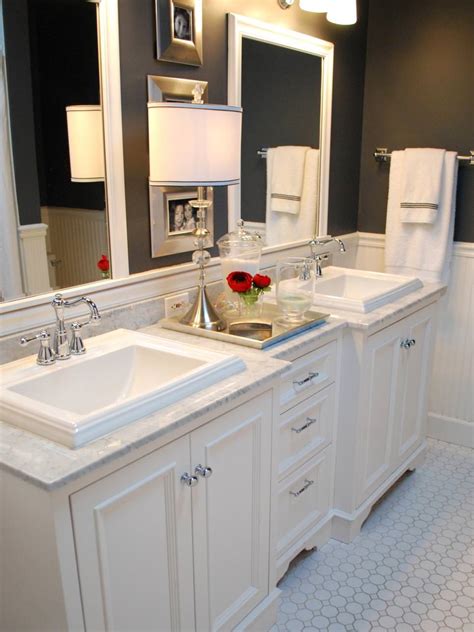 Small bathroom vanity with side cupboards in modern bathroom by 309 design the compact vanity with heavy storage space comprises of countertop supporting two white sinks and water supply. 24+ Double Bathroom Vanity Ideas | Bathroom Designs ...