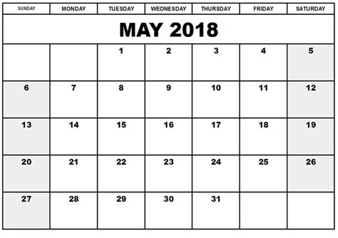 May 2018 Printable Calendar Word