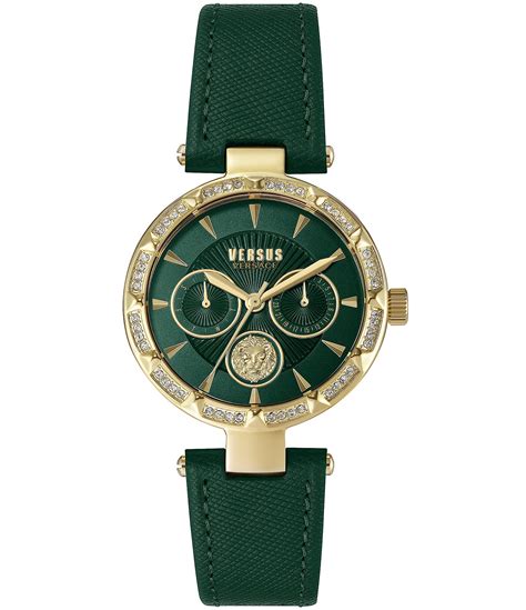 versace versus versace women s sertie crystal multifunction green leather strap watch dillard s