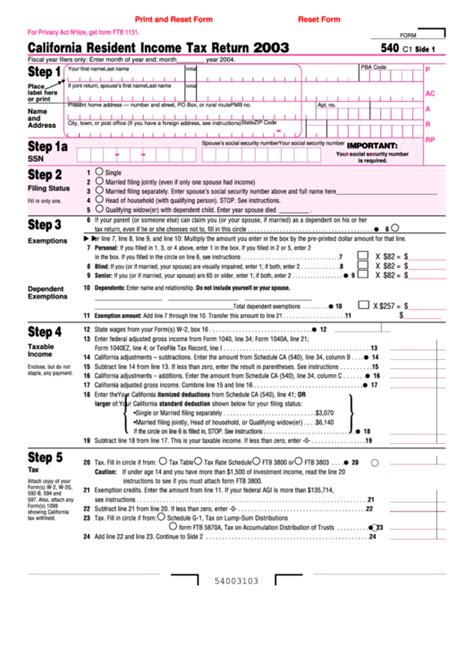Printable Pdf File Form Californian 540 Tax Return Printable Forms