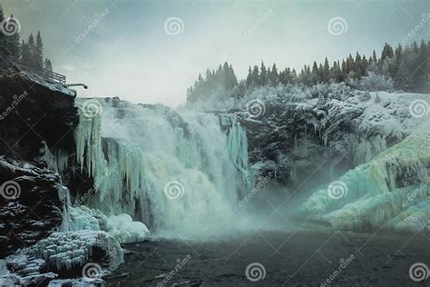 Biggest Frozen Swedish Waterfall Tannforsen In Winter Time Stock Image