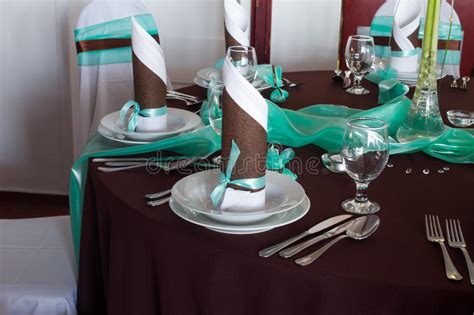 Wedding Table Set With Decoration For Fine Dining Or Another Catered