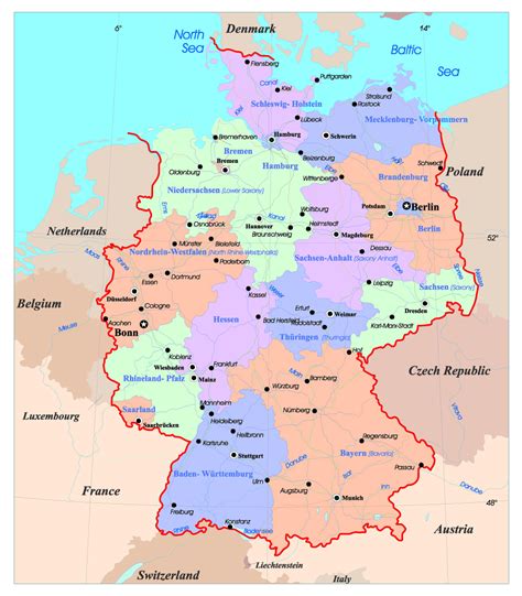 Detailed Administrative Map Of Germany With Major Cities Germany