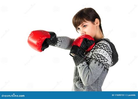 Beautiful Girl In Boxing Gloves Punching Stock Image Image 17699731