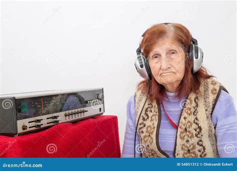 Elderly Lady Listening To The Radio Stock Photo Image Of Hard Radio