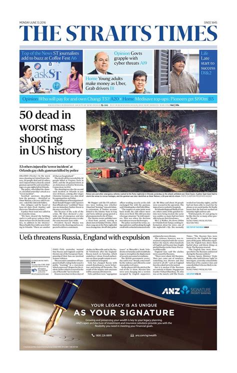 The sunday times is its sunday edition. The Straits Times | Today's Front Pages | Newseum ...