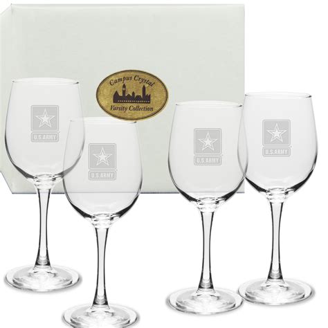 Us Army Deep Etched White Wine Glass Set Of 4