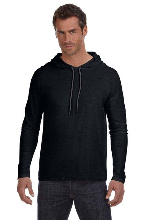 Anvil Mens Long Sleeve Hooded T Shirt Hoodie Blackdark Grey