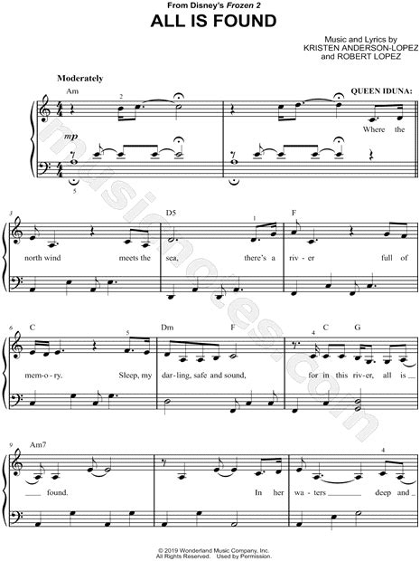 All Is Found From Frozen 2 Sheet Music Easy Piano In A Minor