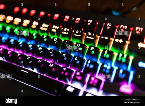 Closeup Of Keyboard Illumination Multicolour Rainbow Colors For Play