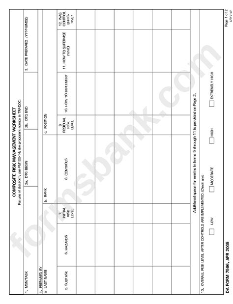 Da Form 7566 Composite Risk Management Worksheet Printable Pdf Download