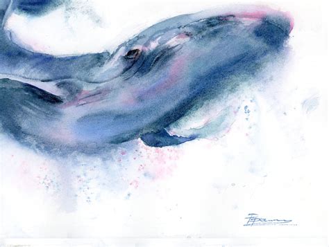 Blue Whale Painting Original Watercolor Underwater Animal Etsy
