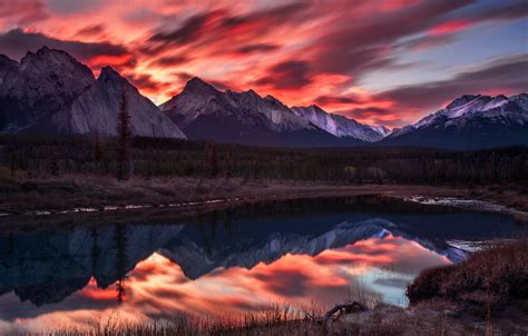 Wallpaper Forest The Sky Sunset Mountains Lake Reflection Shore