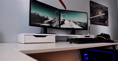 White Double Monitor Gamingproductive Clean Setup Game Room Design