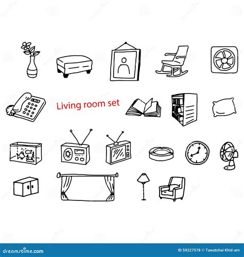 Illustration Vector Doodles Hand Drawn Objects In Living Room Stock