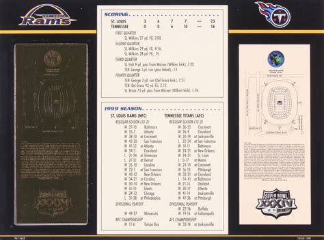 Super Bowl Xxxiv Commemorative Score Card With 23kt Gold Ticket