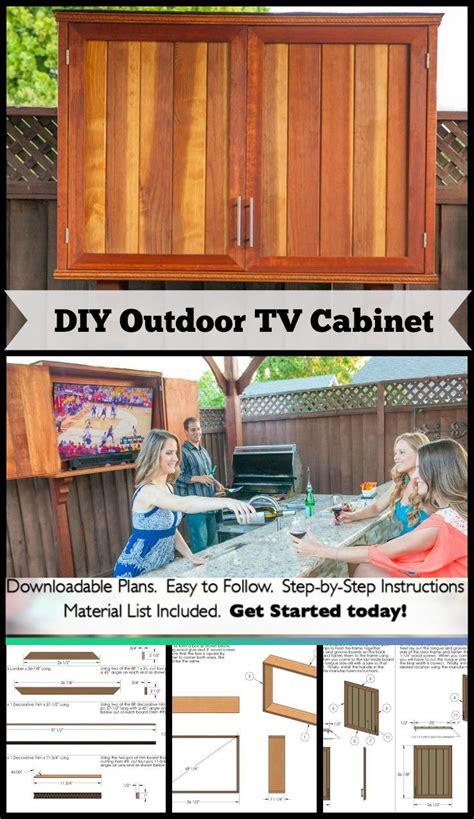 Super simple outdoor tv cabinet made for 50 tv out of pressure treated lumber and some barn style hardware. Outdoor TV Cabinet with Double Doors Building Plan | Outdoor tv cabinet, Outdoor tv box, Deck ...