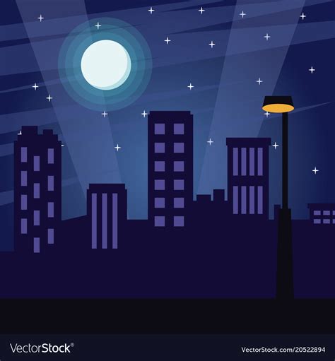 City At Night Cartoon Royalty Free Vector Image