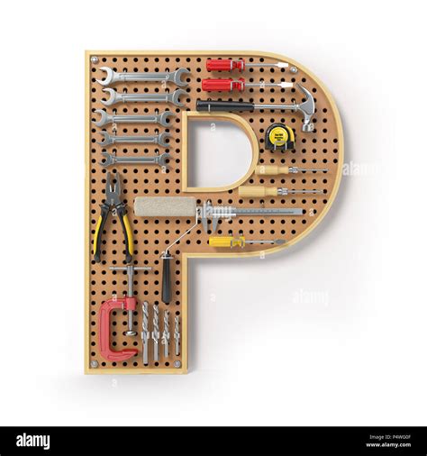 Letter P Alphabet From The Tools On The Metal Pegboard Isolated On