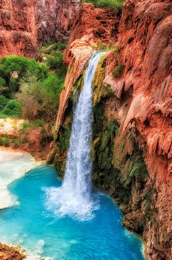 Falls With Blue Water Havasu Falls Grand Canyon Arizona Usa Stock Photo Download Image Now