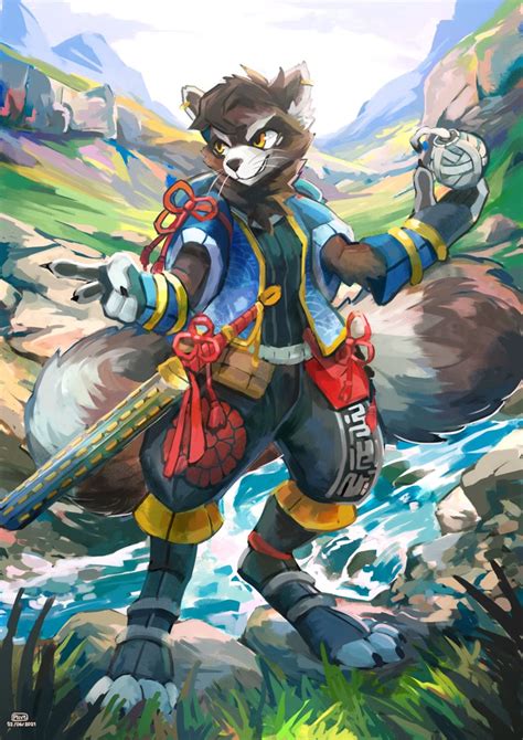 91281 Safe Artistplive Mammal Procyonid Raccoon Anthro Armor Bomb Clothes Mace