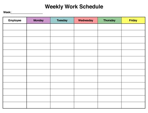 Free Printable Weekly Work Schedule Template